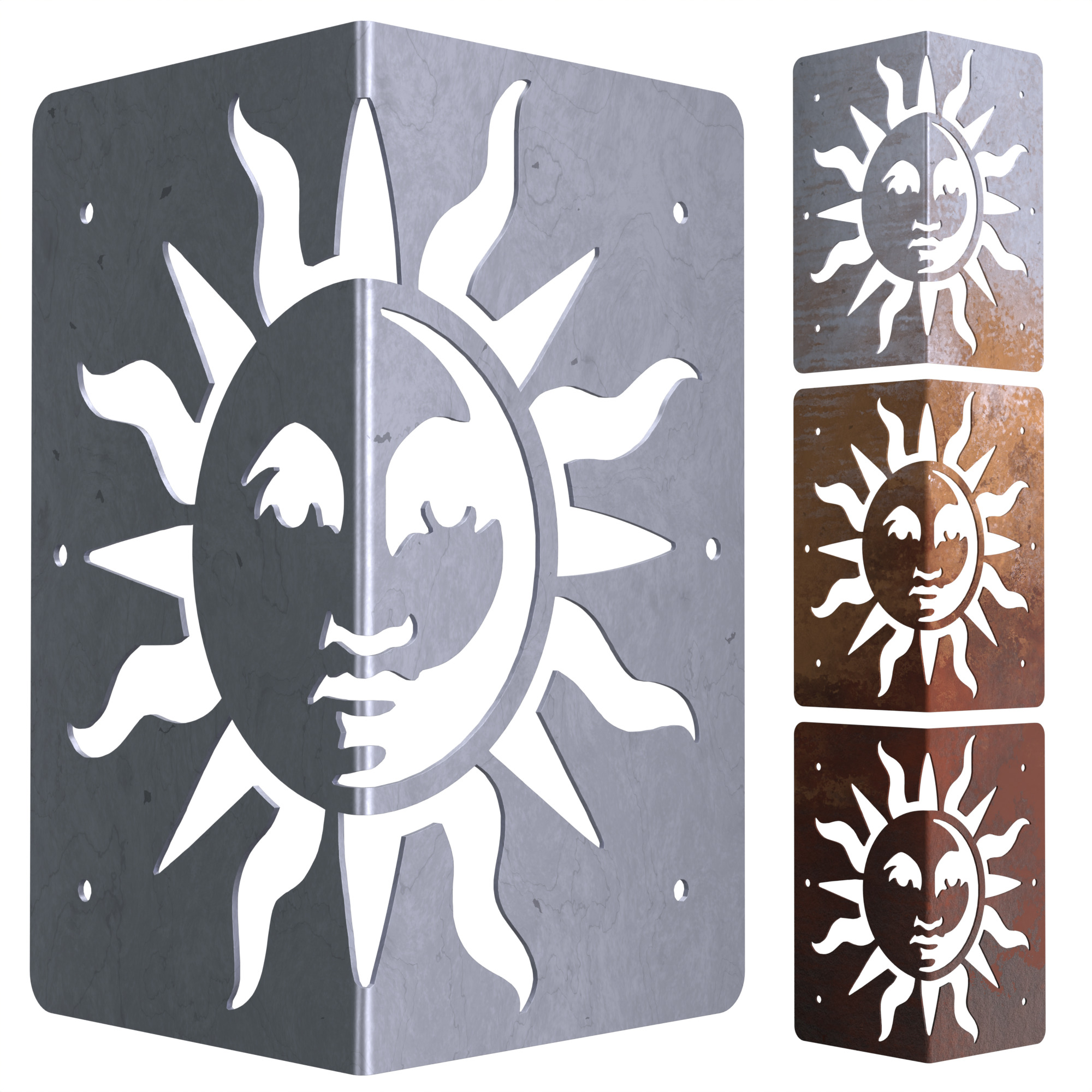 Koova, Corten Weathering Garden Bed Corners - Sun Moon, Model# SB-SUNMOON